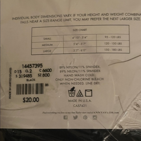 Ann Taylor Black Control Top Perfect Tights, NWT, Size Large - Picture 5 of 5